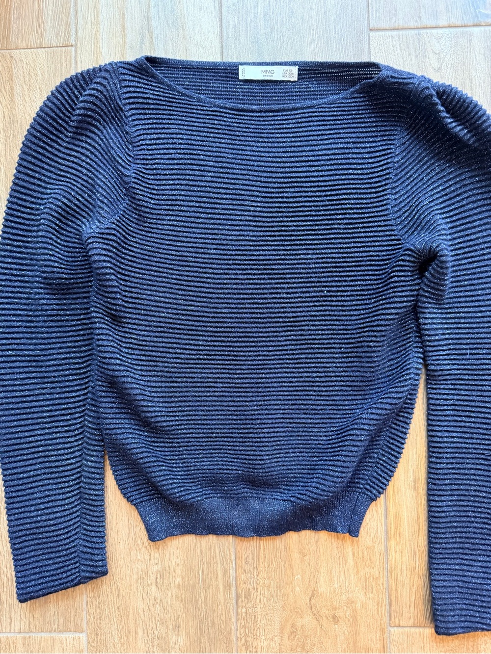 Mango Navy Ribbed Crewneck Sweater